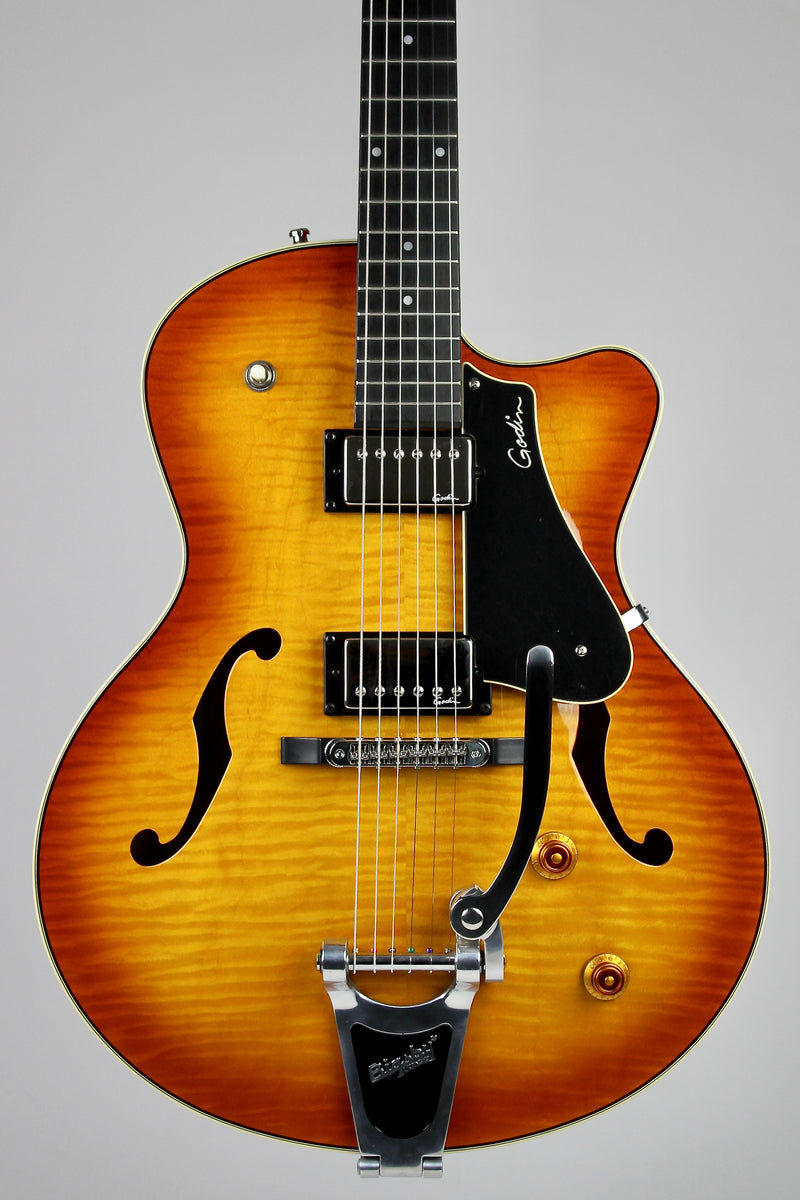 Godin Archtop 5th Avenue Uptown Bigsby - Flame Maple Sunrise (used)