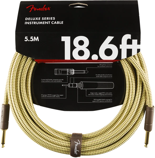 Câble pour instrument Fender Deluxe Series Tweed – Straight to Straight – 18,6 pieds (tweed)