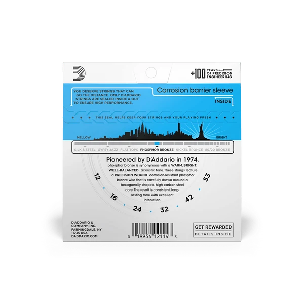 D’Addario EJ16 – Cordes de guitare acoustique en bronze phosphoreux, calibre Light (.012-.053)