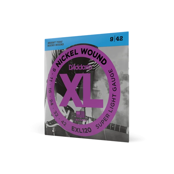 D’Addario EXL120 – Cordes de guitare électrique en nickel, calibre Super Light (.009-.042)