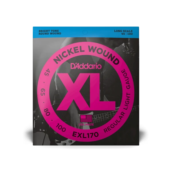 D’Addario EXL170 – Cordes de basse électrique en nickel, Regular Light, Long Scale (.045-.100)